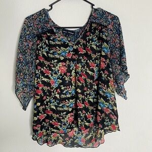 Mason + Mackenzie floral boho chiffon tunic blouse shirt size small